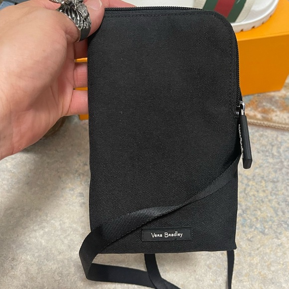 Size Mini Vera Bradley Crossbody Cellphone Caddy/Card Case In Black/Multicolors - Picture 4 of 13
